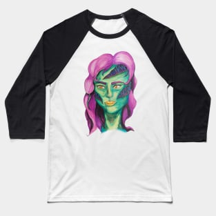 Colourful Zombie girl with stitched face Baseball T-Shirt